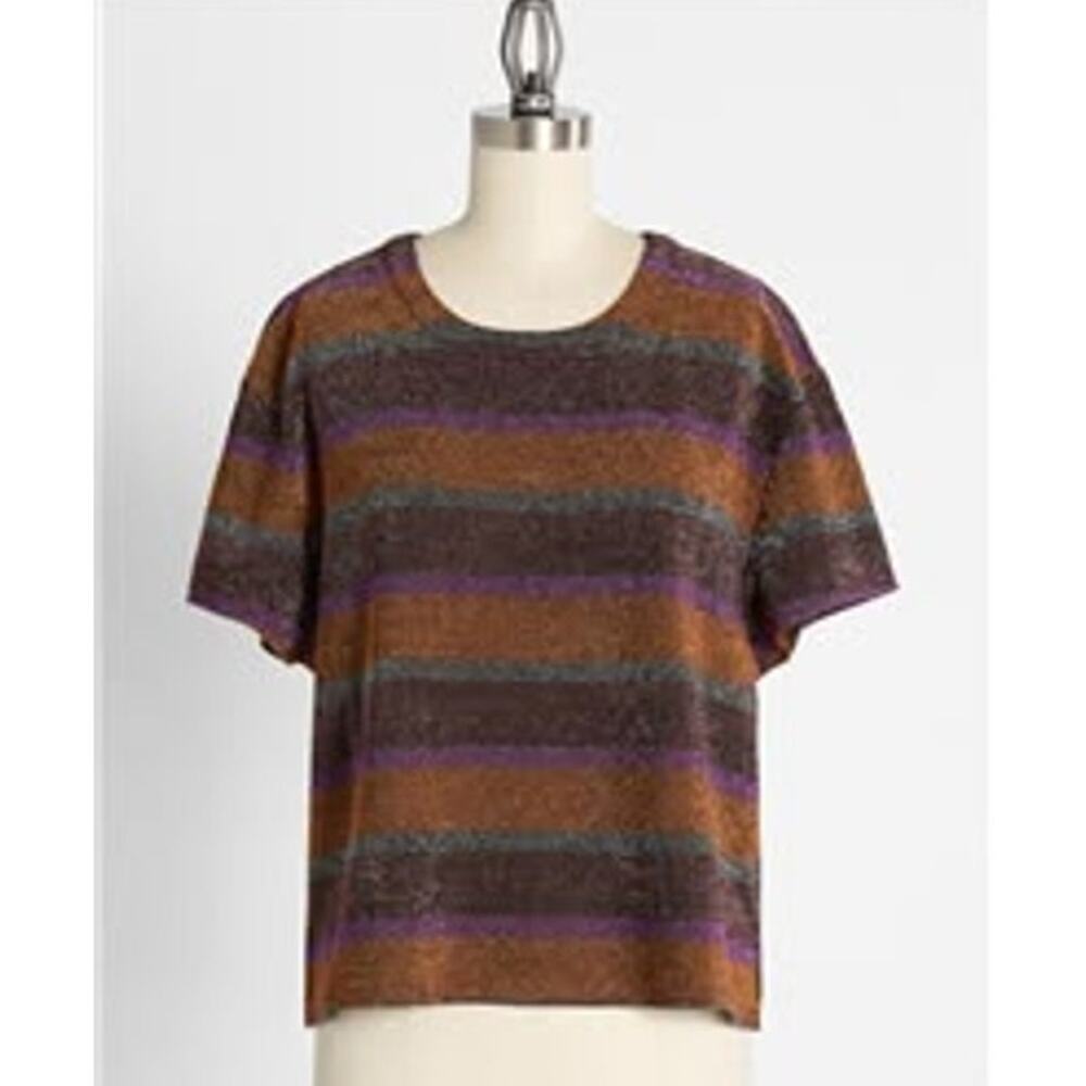 ModCloth Your Time to Shine Metallic Thread Shimmering Short Sleeve Boxy Blouse